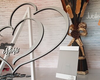 Transparent Guest Book for weeding or shower with Clear background wood silver grey frame. Personalised Wedding guestbook Heart Drop box