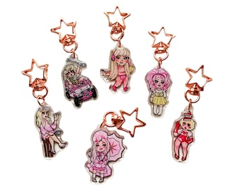 Mini Trixie Mattel Ru Paul's Drag Race All Stars Hand Drawn Glittery Keychain [READY TO SHIP]