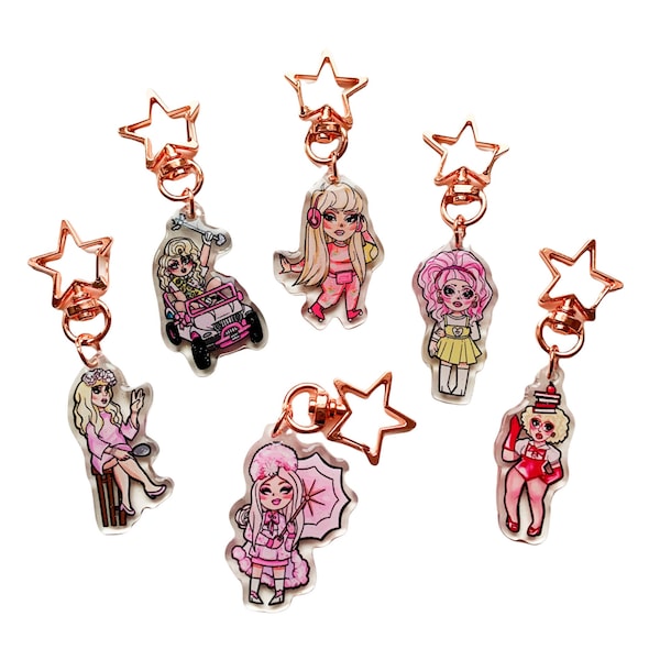 Mini Trixie Mattel Ru Paul's Drag Race All Stars Hand Drawn Glittery Keychain [READY TO SHIP]