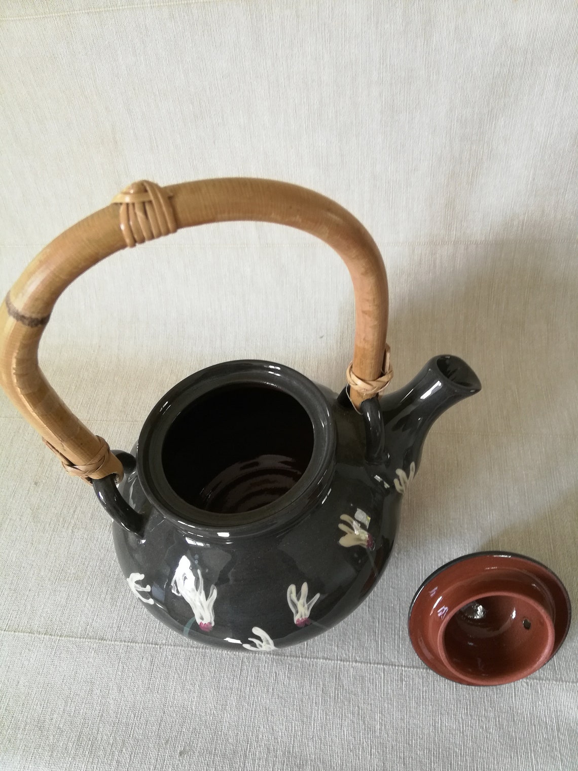 Teapot. Teapot With Cane Handle. Floral Teapot. Pottery Etsy