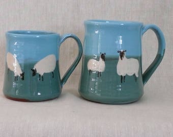 Handmade and painted pottery sheep mug. Tea mug. Coffee mug. Gift for country lover. Two sizes