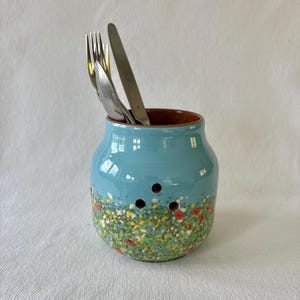 Cutlery drainer. Meadow flowers utensil pot