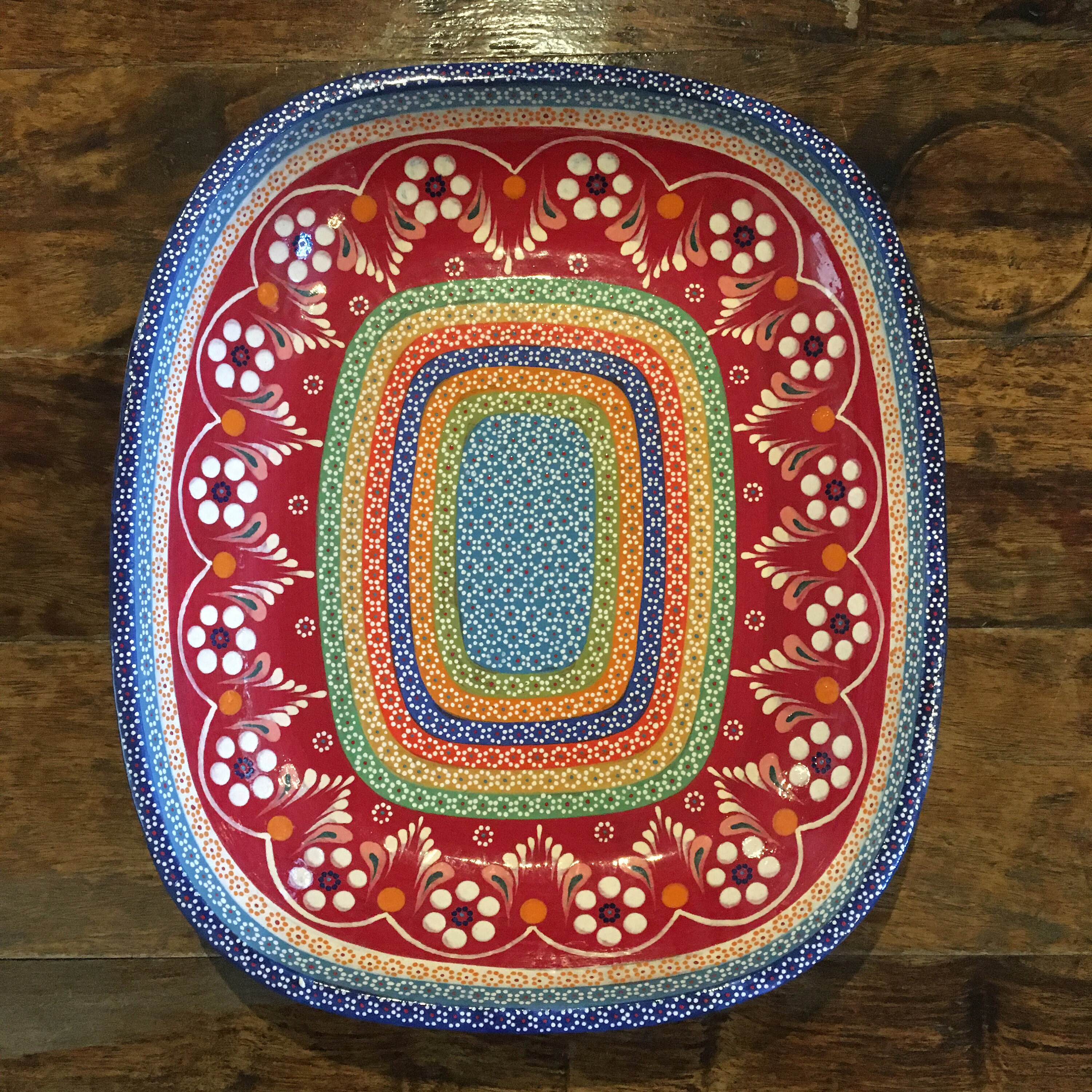 Mexican Serving Platter / Rainbow and Red with Large Flowers / Etsy