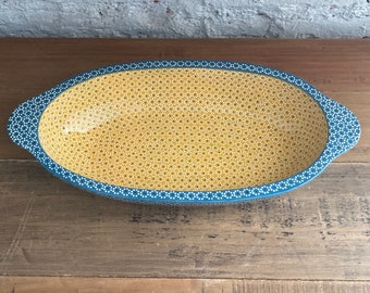 Mexican Casserole Dish / Turquoise & Yellow Capulineado / Authentic Mexican Pottery Baking Dish from Michoacán Mexico