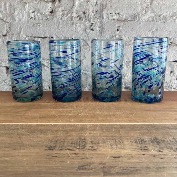 Handblown Mexican Glassware, set of 4 handmade glasses from Hidalgo, Mexico