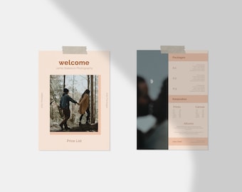 Liste de prix de la photographie, modèle de liste de prix pour les photographes, guide de tarification, feuille de prix PDF, feuille de prix, modèle Photoshop,