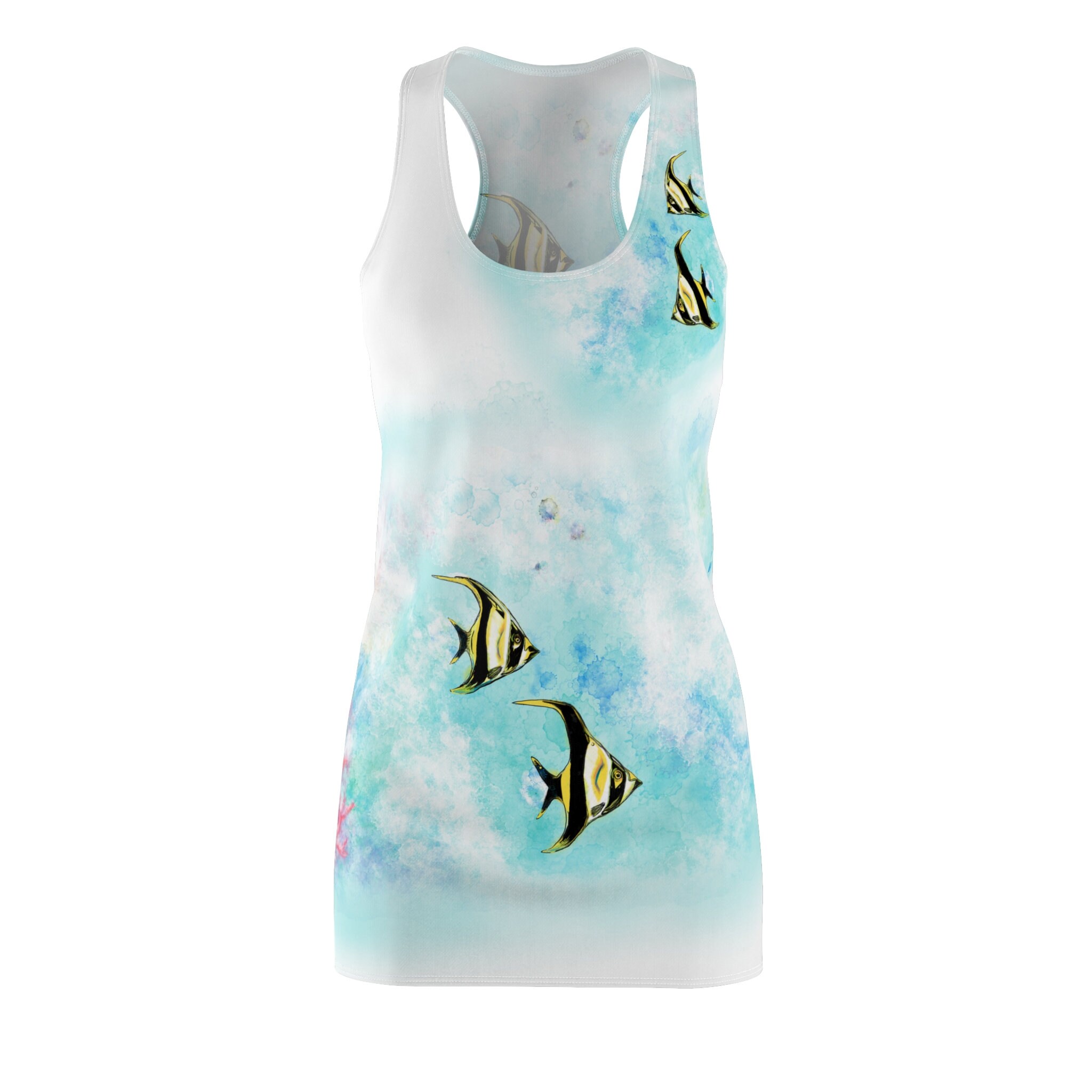 Aqua, fish, art, design, Women's Cut & Sew Racerback Dress (AOP)