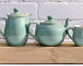 Vintage Denby, Coffee pot, Hot water jug, Teapot and Cream- Milk jug in the long, discontinued, Manor Green