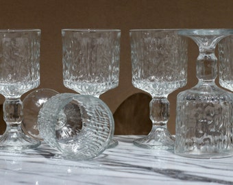 Retro Ravenhead 1970, Six Wine - Sherry Glasses with textured bark effect, Vintage Pressed Glass
