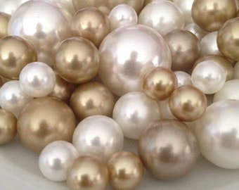 100 Champagne And Ivory Pearls - Wedding  Event  Party Centerpieces, Vase Filler Pearls Decor, Use for make up brush holder, DIY Crafting