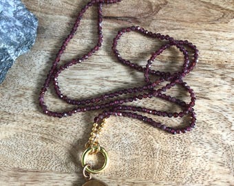 Garnet Long Necklace - Love, protection, friendship and passion Vintage Thai Ganesh-Shiva Pendant, protective, Amulet from Thailand