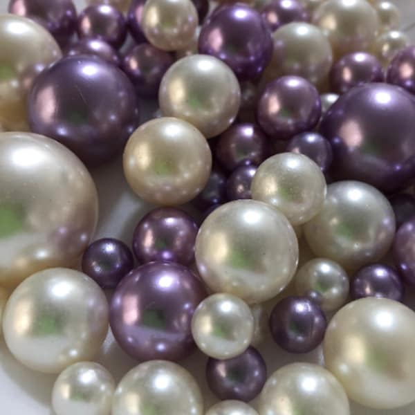 100 Lavender And Ivory Pearls - Wedding  Event  Party Centerpieces, Vase Filler Pearls Decor, Use for make up brush holder, DIY Crafting