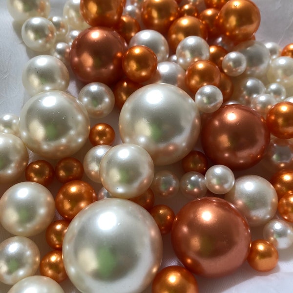 100 Orange and white - Use For Floating Vase Filler Pearls Decor, Use for make up brush holder