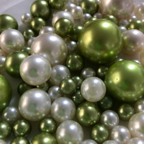 100 Lime Mint And Ivory Pearls - Wedding  Event  Party Centerpieces, Vase Filler Pearls Decor, Use for make up brush holder, DIY Crafting