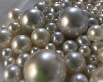 100 White And Ivory Pearls - Use For Floating Vase Filler Pearls Decor, Use for make up brush holder