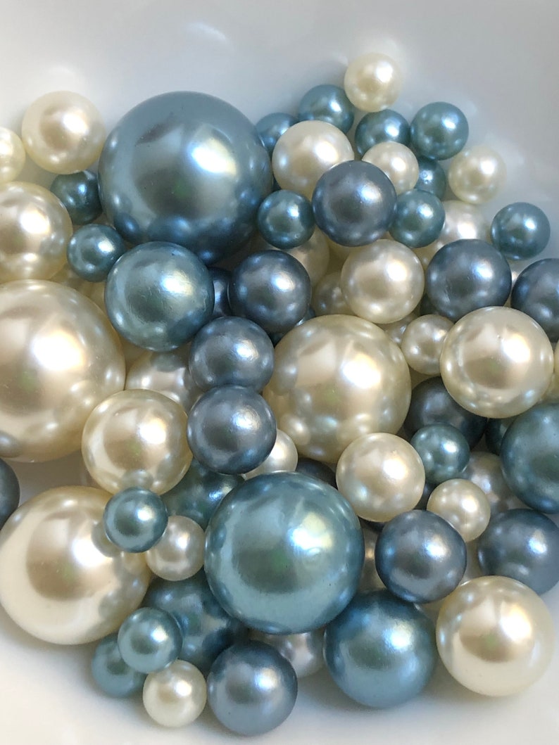 100 Dusty Blue and Ivory Pearls Use for Floating Vase Filler Etsy