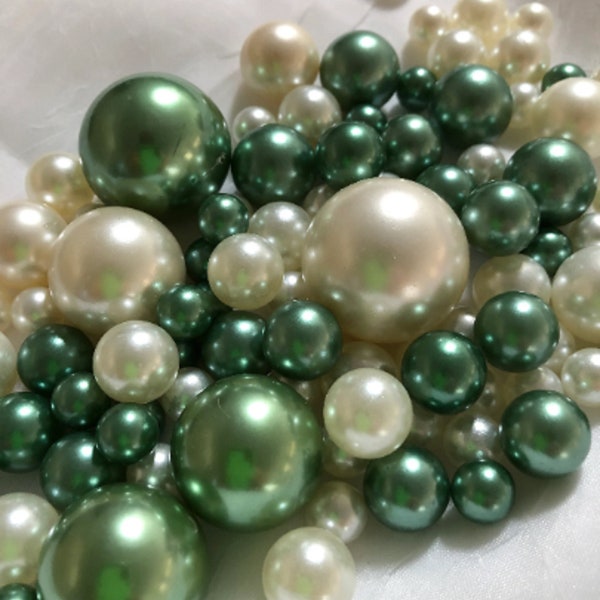 100 Sage Green And Ivory Pearls - Wedding  Event  Party Centerpieces, Vase Filler Pearls Decor, Use for make up brush holder, DIY Crafting
