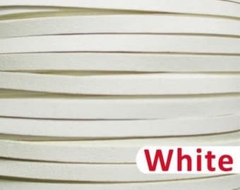 May include: White leather cord, rolled up in a coil. The cord is approximately 1/8 inch wide.