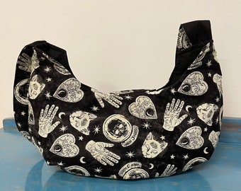 Handmade Gothic Hobo Bag, Mystical Print Cotton Shoulder Bag