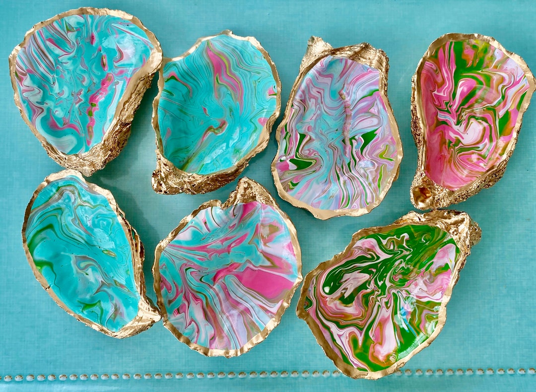 Handpainted Marbleized Oyster Shell Etsy