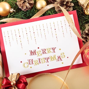 Printable Christmas Card | Holiday Greeting Card | Red Gold Christmas | Instant Digital Download | Christmas Tree | Ornaments | Cardinals