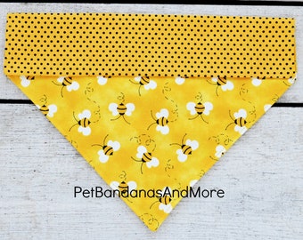 Dog Bandana Bee Bumblebee Busy Bees Summer Bandanna Over the Collar Bandana Yellow Black Pet Bandana Puppy Cat Scarf Scarves