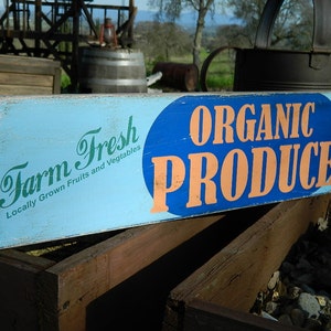 Distressed Primitive Country Wood Sign - Farm Fresh Organic Produce 5.5 x 20 inches