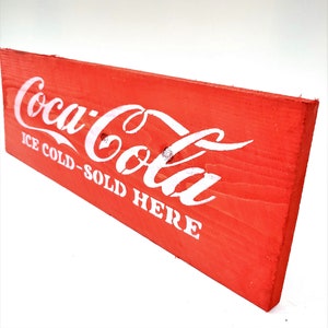 Old Fashion Primitive Rough Cedar stenciled Wood Sign - Coca Cola sign  5&quot; x 16&quot;