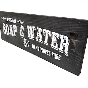 Old Fashion Primitive Rough Cedar stenciled Look Wood Sign - Soap & Water 5 cent sign  5&quot; x 16&quot;