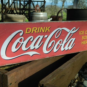 Distressed Primitive Country Wood Sign - Coca Cola  5.5&quot; x 20&quot;
