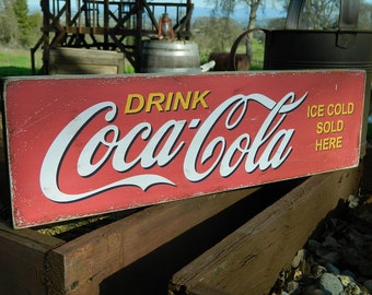Distressed Primitive Country Wood Sign - Coca Cola  5.5" x 20"