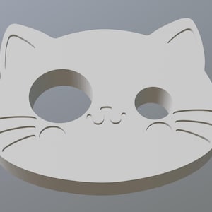 May include: A light gray cat-shaped cutout with two circular eye holes and a smiling mouth. The cat has pointed ears and whiskers. The design is simple and modern, suitable for various craft projects or decorative purposes.