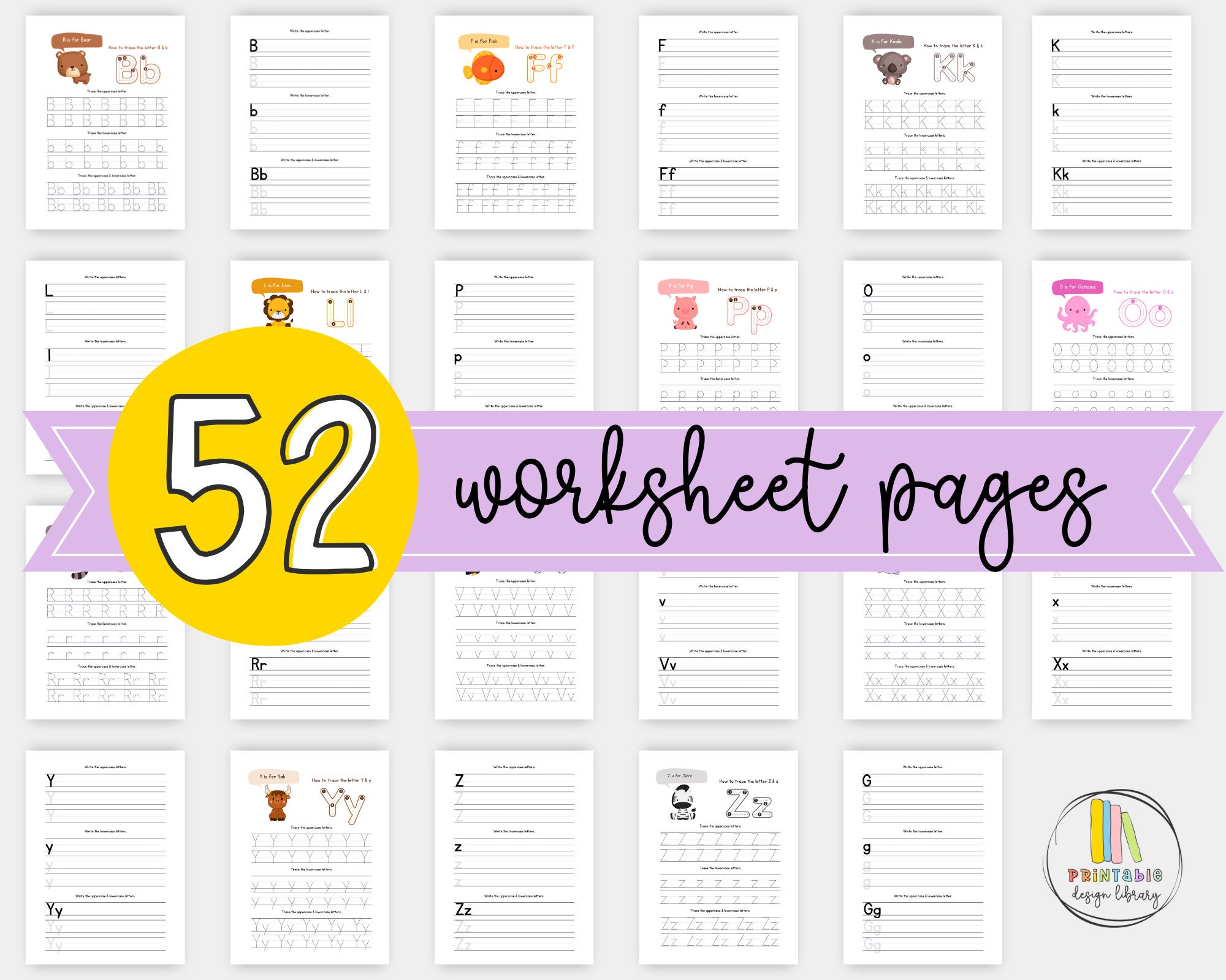 Printable Animal ABC Tracing Practice Sheets Preschool Worksheets ...