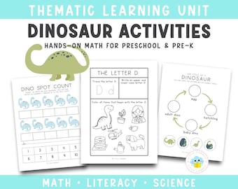 Dinosaur Preschool Learning Activities | Math, Literacy & Science Printables (Instant Download)