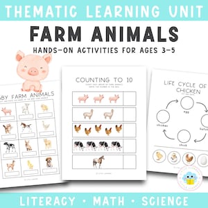 Farm Animals Preschool Learning Pack | Math, Literacy, Science Printables (Instant Download)