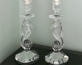Vintage Waterford Crystal Candlesticks Set of 2 Waterford Crystal Seahorse Candle Holders Vintage Waterford Crystal Beach House Decor