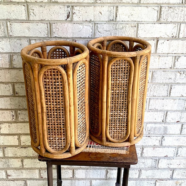 Vintage Bamboo and Rattan Open Containers| Rattan Stand | Rattan Open Baskets | Bamboo Umbrella Stands | Rattan Lamp Shade | Price is for 1