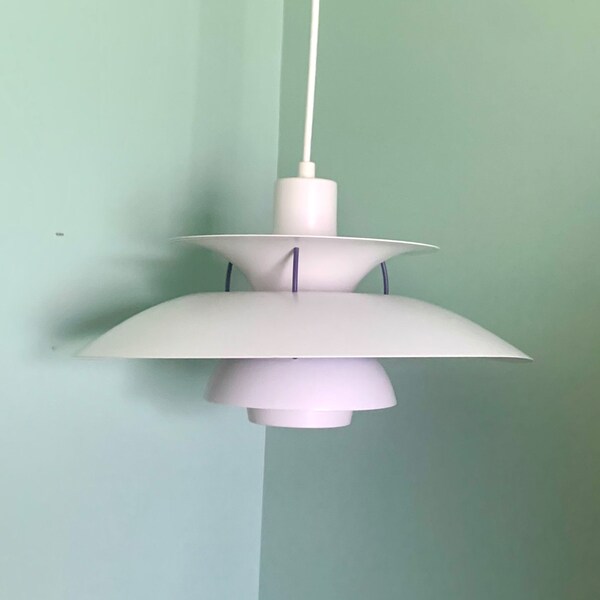 Vintage Poul Henningsen PH5 Pendant Lamp | MCM Pendant Lamp by Poulsen | White Original PH5 Danish Modern Lamp | Louis Poulsen Hanging Lamp