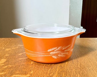 80s Autumn Harvest Pyrex Casserole Dish | Pyrex Casserole Dish with Wheat Design | Pyrex 474 Cookware With Lid | Autumn Harvest Dish