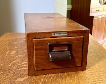 Vintage Wooden Globe Wernicke Card Catalog| Wood Card Dovetail Catalog Cabinet| Rustic Storage| 1 Drawer Globe Cabinet| Library Card Catalog