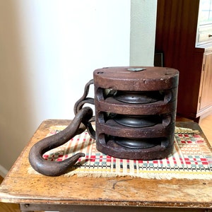 Antique Wood Triple Block Pulley | Wood Block and Tackle Pulley | Schooner Triple Pulley | Nautical Pulley | Barn Pulley | Maritime Decor