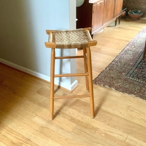 A Tall Rush Bottom Bar Stool | Wooden Rush Stool | French Style Wooden Stool | Woven Top Bar Stool