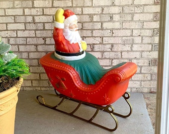 Vintage Large Poloron Products Santa and Sleigh Blow Mold | Santa Claus and Sleigh Plastic Blow Mold | Christmas Blow Mold | 1960's Decor