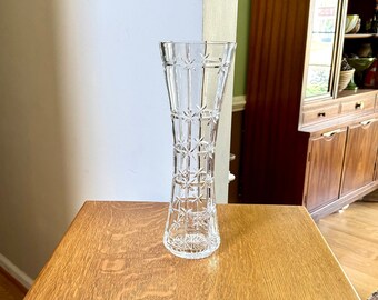 Vintage Tall Cut Glass Vase | Starburst Cut Crystal Vase | Floral Cut Glass Vase | 15" Tall Large MCM Glass Vase