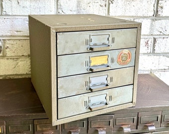 Vintage Rustic Union Cabinet | Rustic Metal 4 Drawer Desktop Organizer| Industrial Union Chest 410 | 4 Drawer Parts Bin | Rustic Storage Box