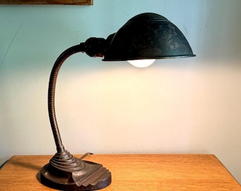 Vintage Eagle Goose Neck Lamp | Industrial Adjustable Desk Lamp | Eagle Cast Iron Desk Lamp | Distressed Metal Desk Lamp | Rustic Desk Lamp