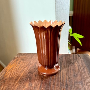 Vintage Roseville Mayfair 1003-8 Vase | Brown Saw Tooth Roseville Vase | Brown Glazed Saw Tooth Vase | Roseville Pottery Flower Vase |
