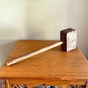 Vintage Large Wood Mallet | Hand Made Wooden Mallet | Decor Wooden Mallet | Wooden Industrial Hammer | Woodworkers Mallet | Sledge Hammer