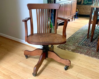 Antique H.KRUG KITCHENER 184 Oak Chair With Oak Roll Top Desk