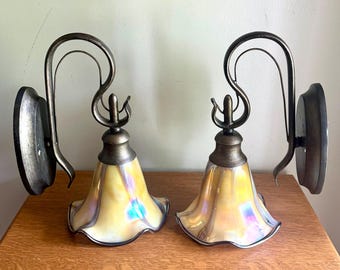 Vintage Quoizel Style Wall Sconces | Todd Phillips Style Glass Shade Wall Sconces | Colorful Glass Shade Wall Sconces